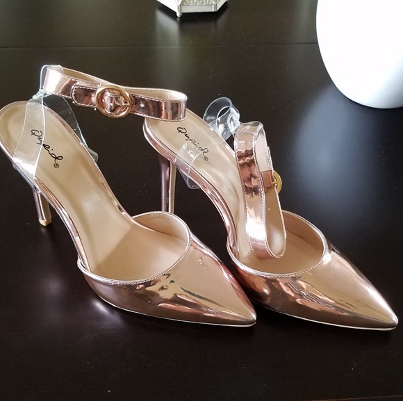 NEW PINK METALLIC ANKLE STRAP HEELS - Picture 4 of 8